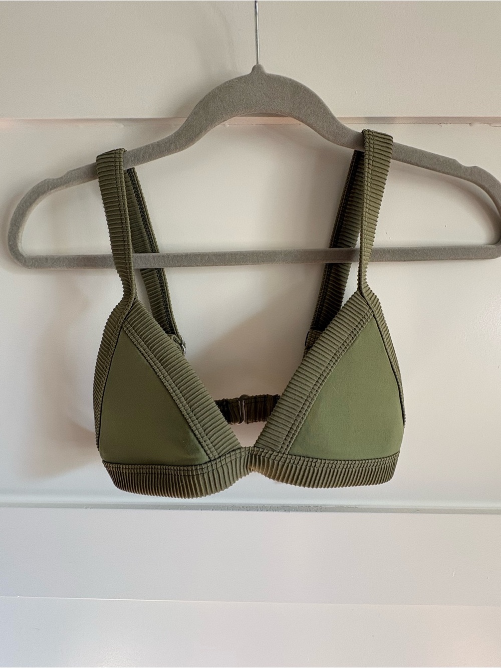 Olive Green Rib-Trim Triangle Bikini